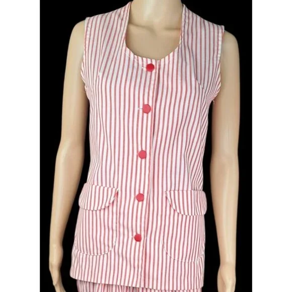 Vintage Candy Striper Uniform 1970s Red White Top Pants Hat 3 Piece Set Imperial - Picture 3 of 16